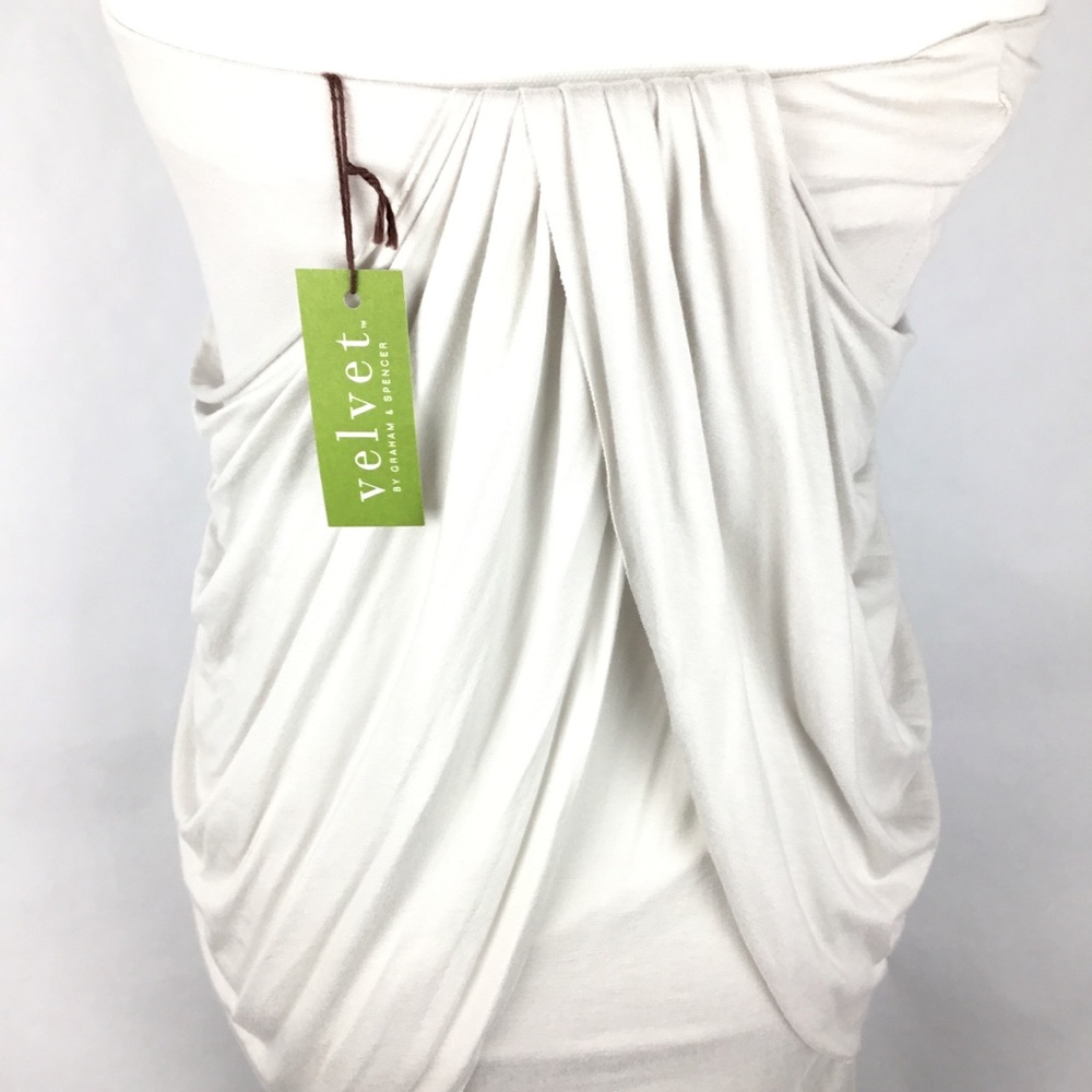 Light gray Velvet (brand) strapless, draped dress. - Picture 6 of 7